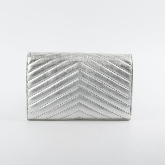 Saint Laurent Cassandre Wallet On Chain (WOC) Silver