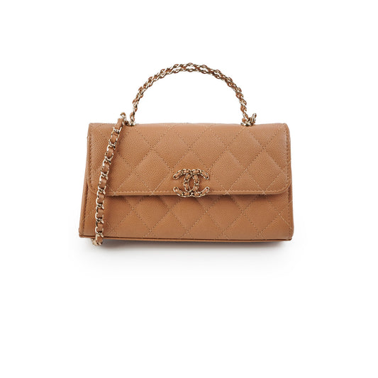 Chanel Kelly Top Handle Dark Beige Caviar