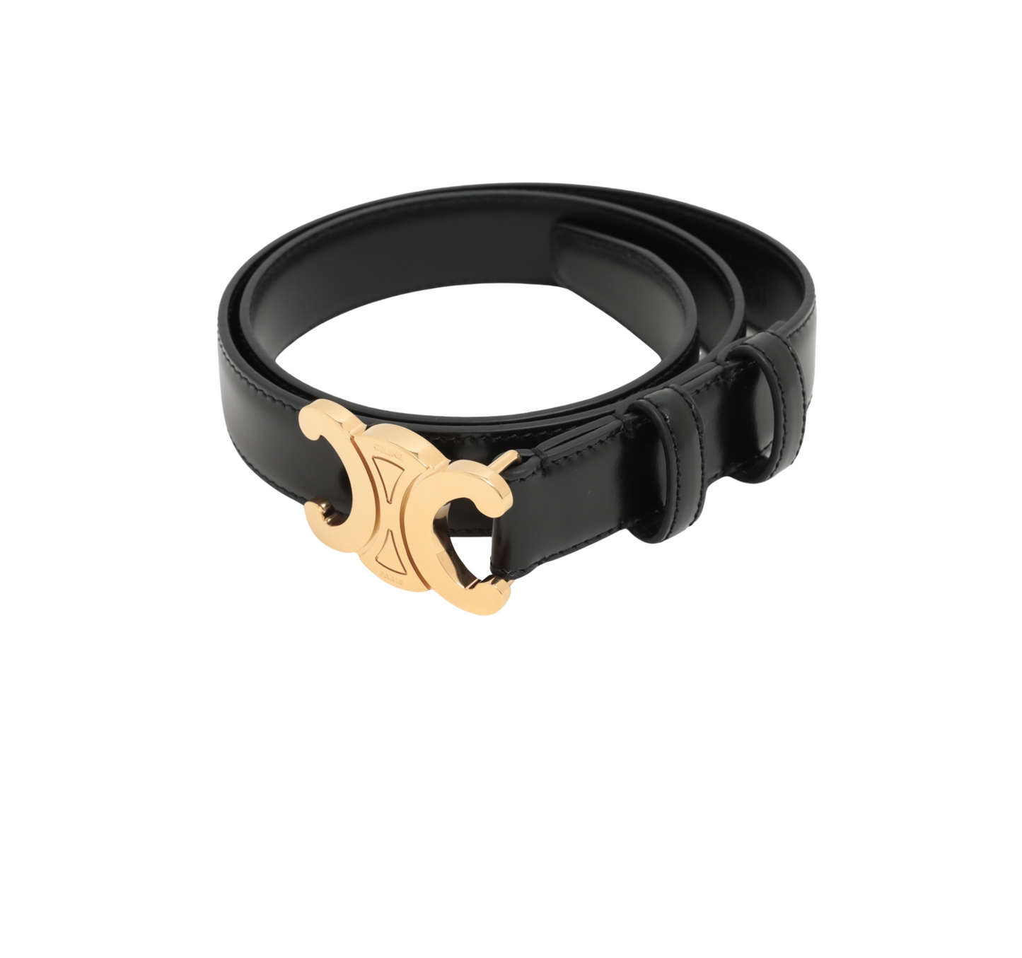 Celine Medium Triomphe Black Leather Belt Size 70