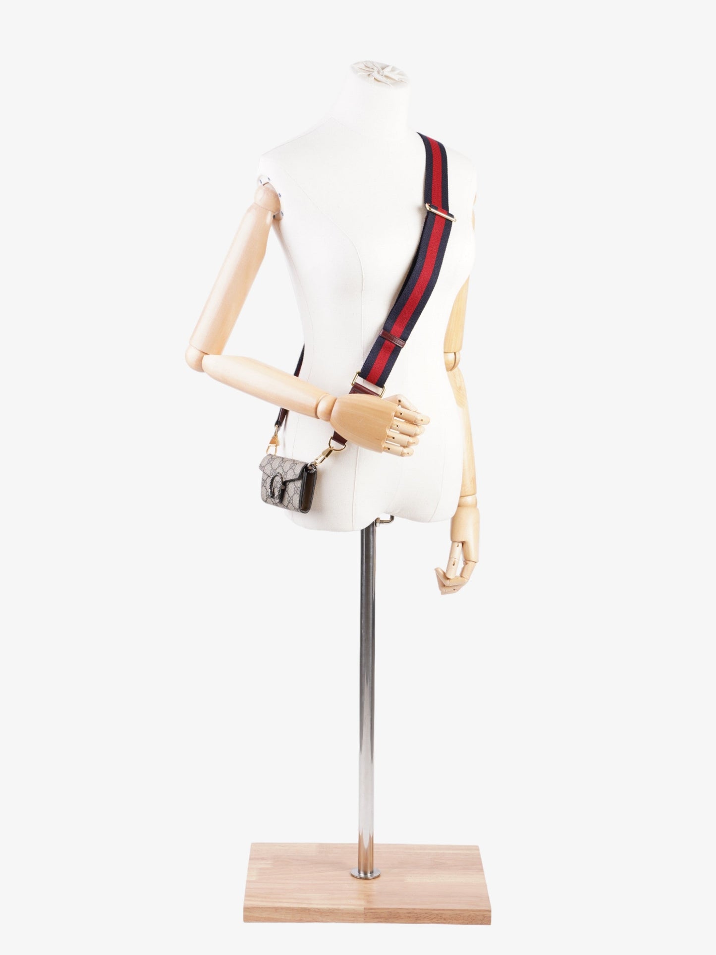 Gucci Dionysus GG Wallet With Web Strap Beige And Ebony GG Supreme / Navy / Red Coated Canvas