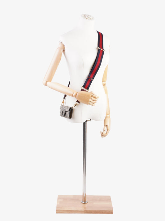 Gucci Dionysus GG Wallet With Web Strap Beige And Ebony GG Supreme / Navy / Red Coated Canvas