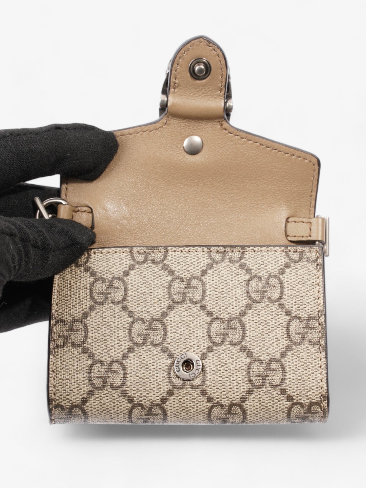 Gucci Dionysus GG Wallet With Web Strap Beige And Ebony GG Supreme / Navy / Red Coated Canvas