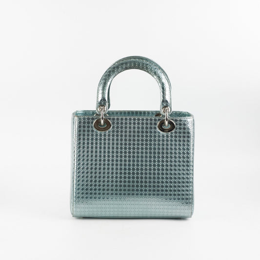 Christian Dior Lady Dior Medium Metallic Blue Patent