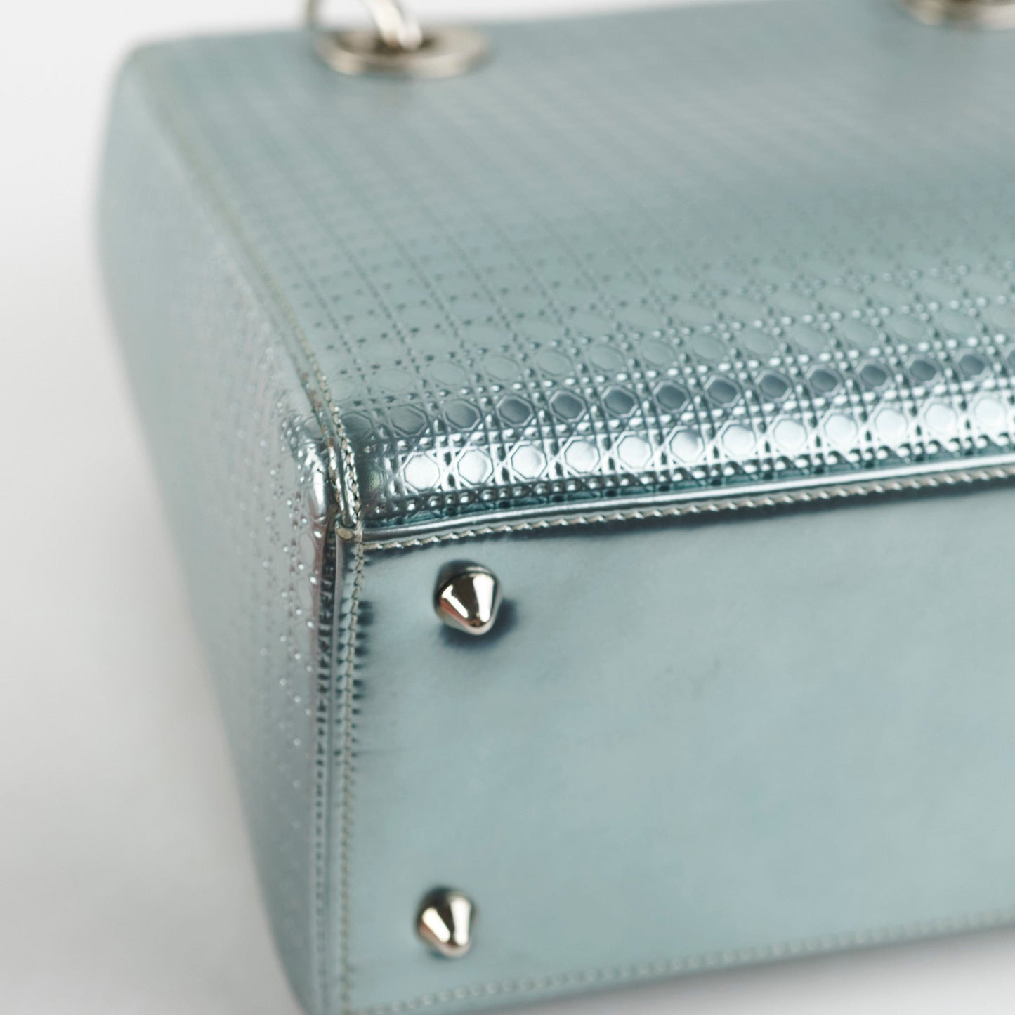 Christian Dior Lady Dior Medium Metallic Blue Patent