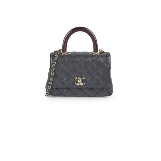 Chanel Coco Handle Mini Caviar Black lizard embossed handle