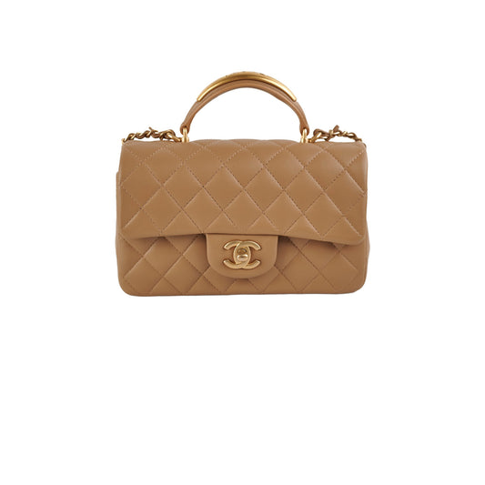 Chanel 22B Top Handle Mini Rectangular Dark Beige Microchip