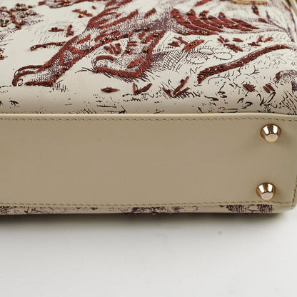 Christian Dior Mini Lady Dior Calfskin Limited Edition Embroidered Bag Ivory/Burgundy