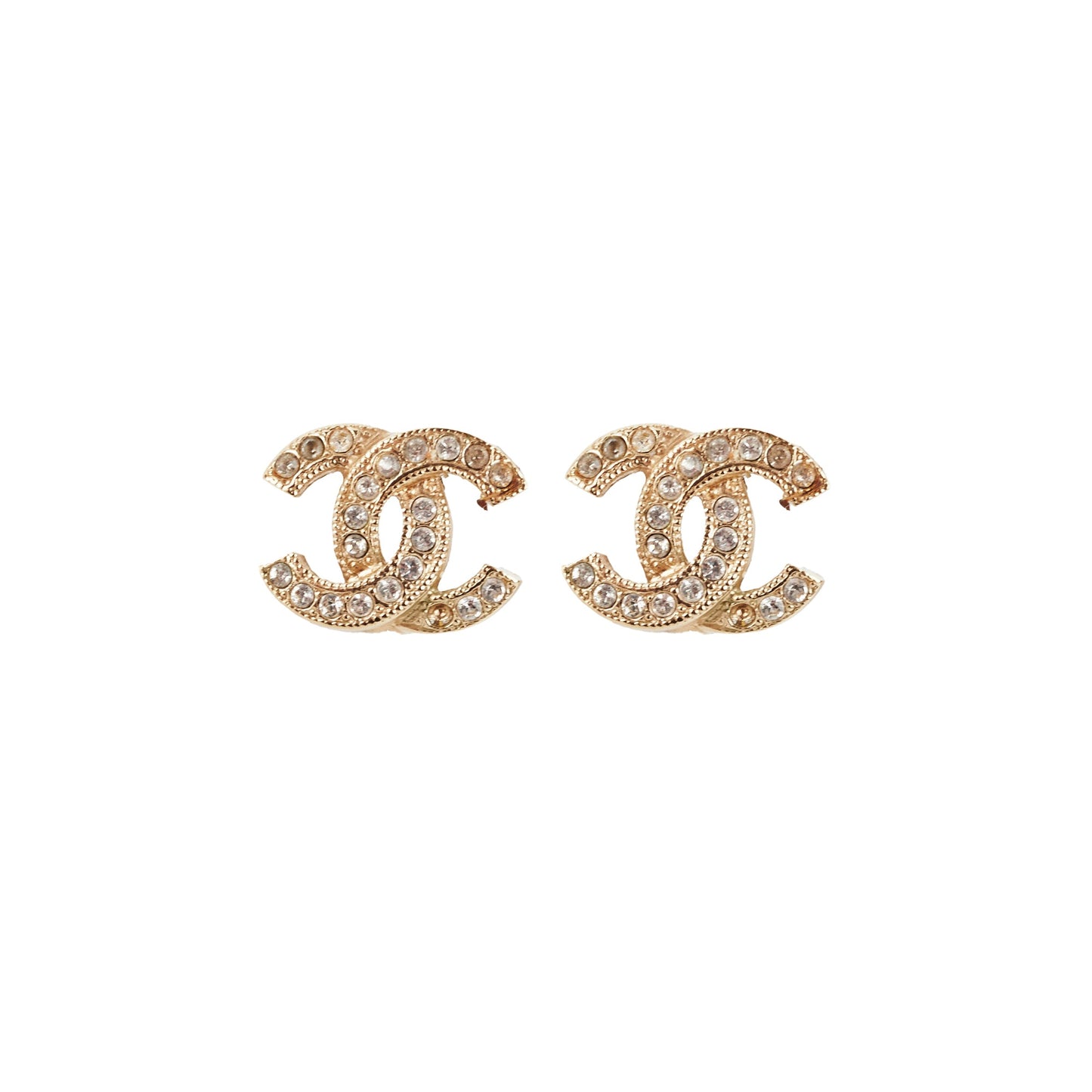 Chanel Mini CC Logo Rhinestone Gold Earrings Costume Jewellery