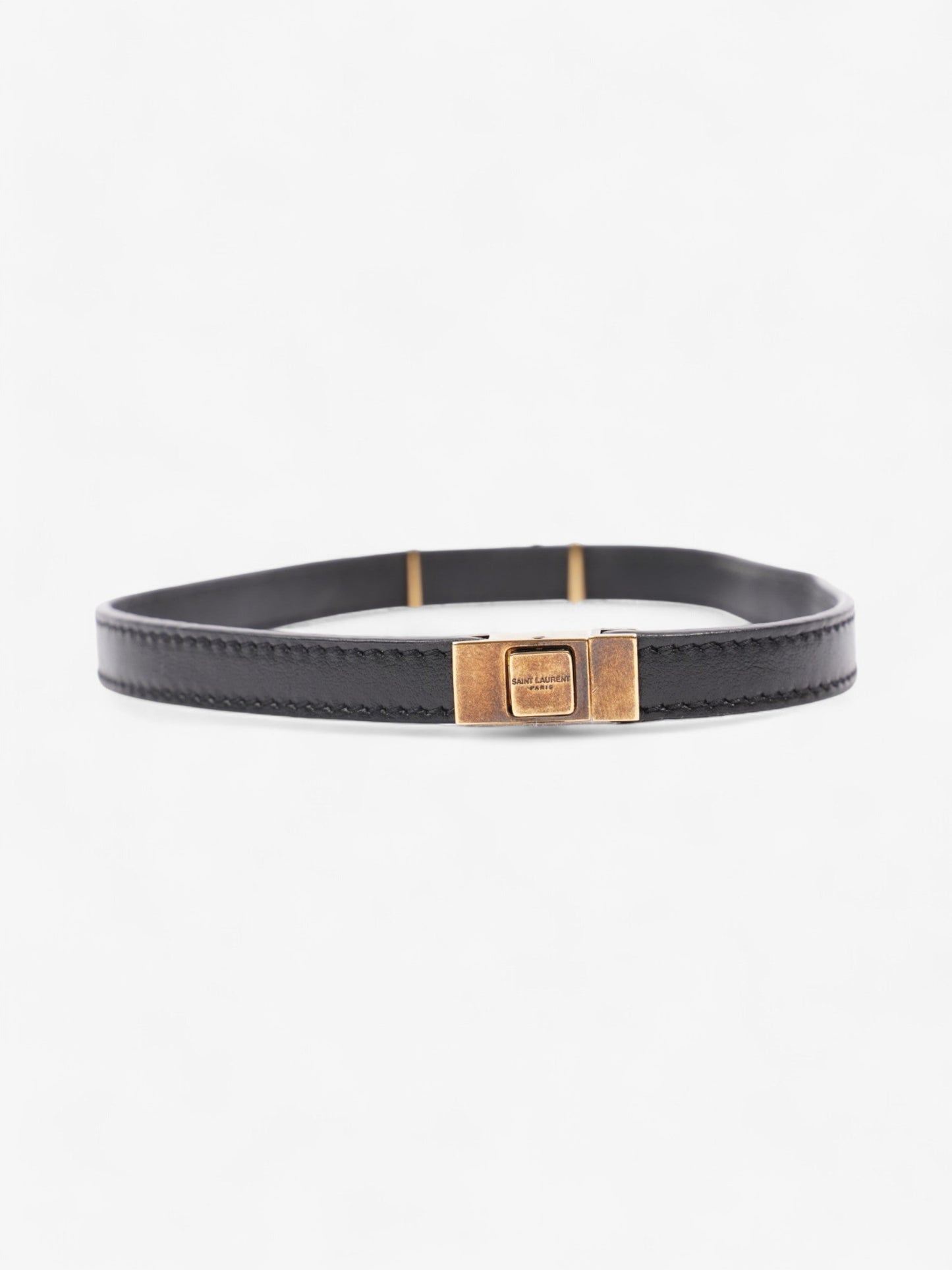 Saint Laurent Cassandre Double Wrap Bracelet Black / Gold Calfskin Leather
