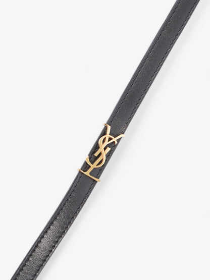 Saint Laurent Cassandre Double Wrap Bracelet Black / Gold Calfskin Leather