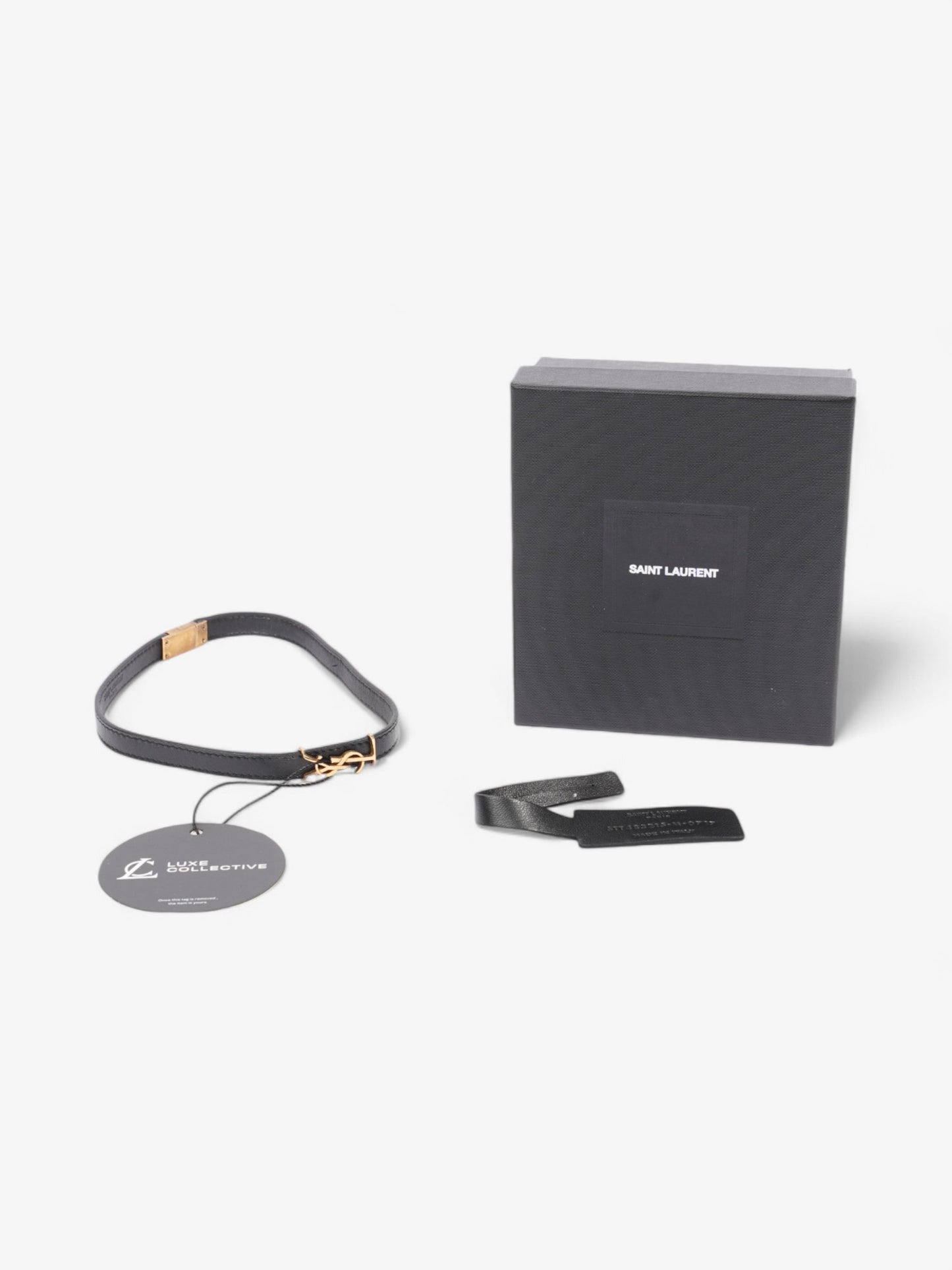Saint Laurent Cassandre Double Wrap Bracelet Black / Gold Calfskin Leather