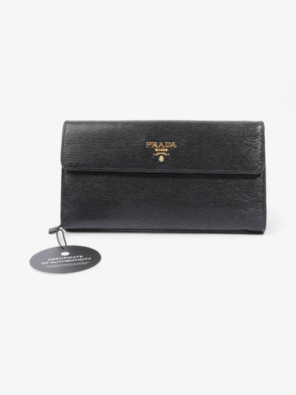 Prada Continental Flap Wallet Black Leather