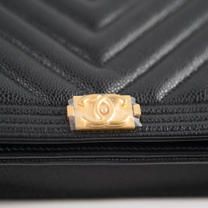 Chanel Boy Wallet On Chain WOC Chevron Caviar Black- Microchipped