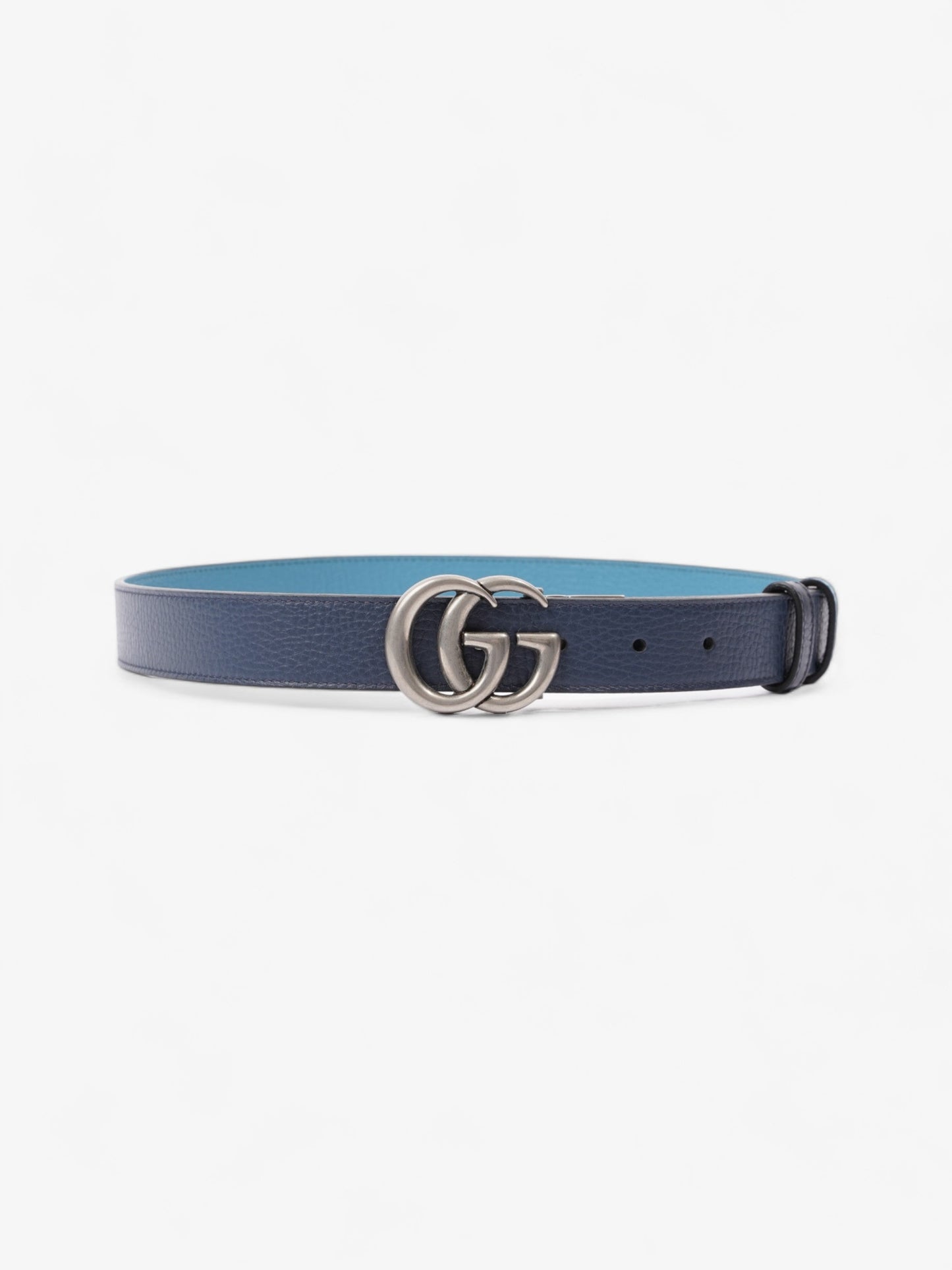 Gucci GG Marmont Thin Reversible Belt Navy / Aqua Blue Leather 80cm 32"