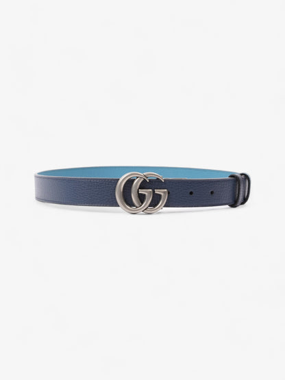 Gucci GG Marmont Thin Reversible Belt Navy / Aqua Blue Leather 80cm 32"