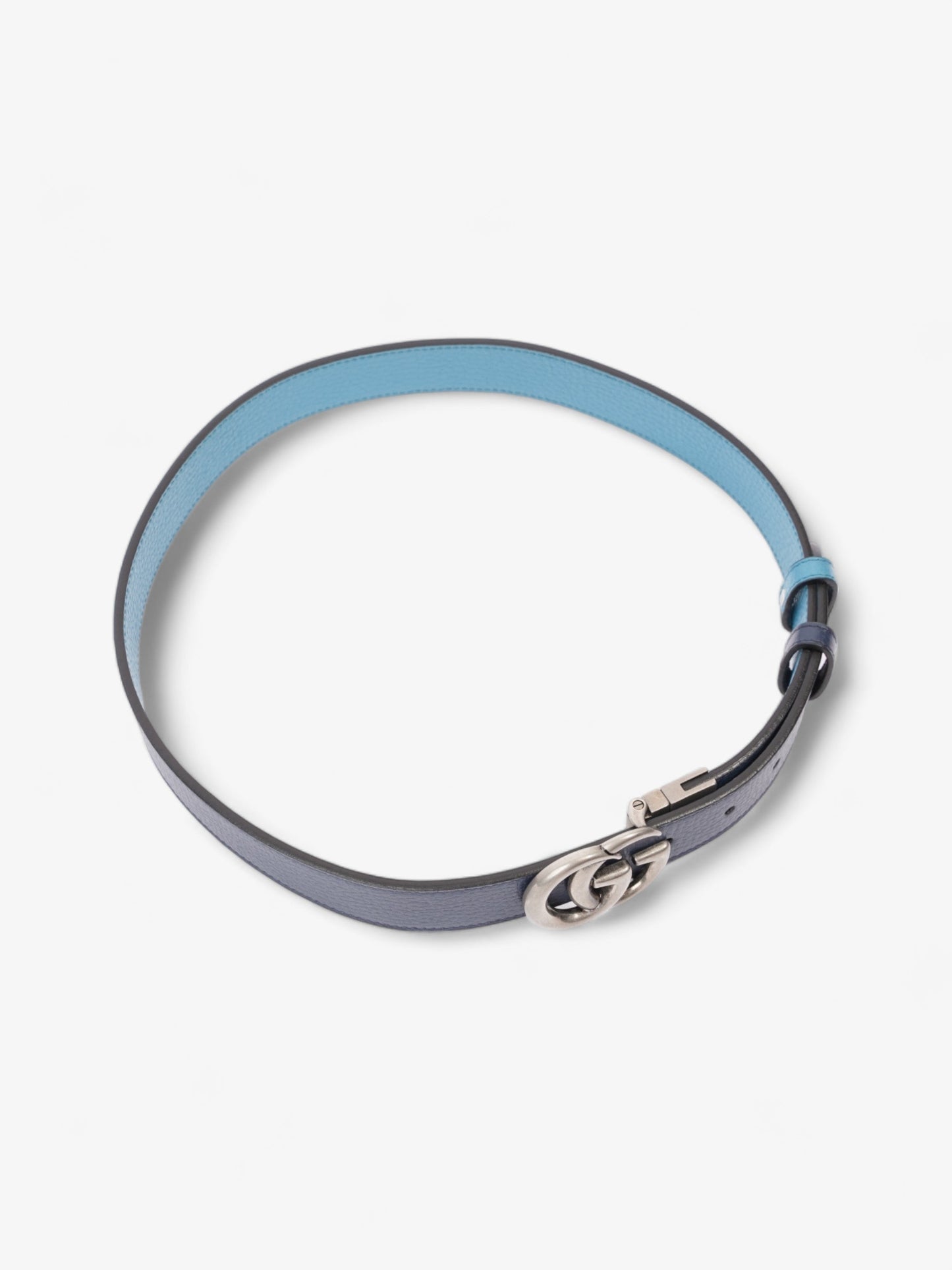 Gucci GG Marmont Thin Reversible Belt Navy / Aqua Blue Leather 80cm 32"
