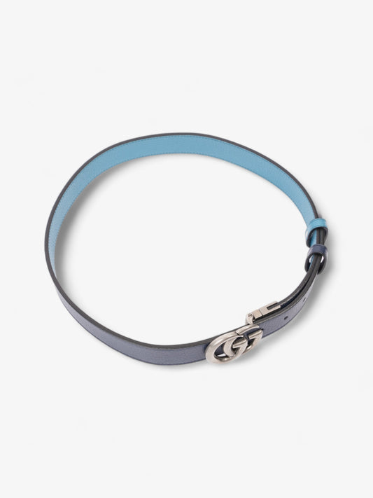Gucci GG Marmont Thin Reversible Belt Navy / Aqua Blue Leather 80cm 32"