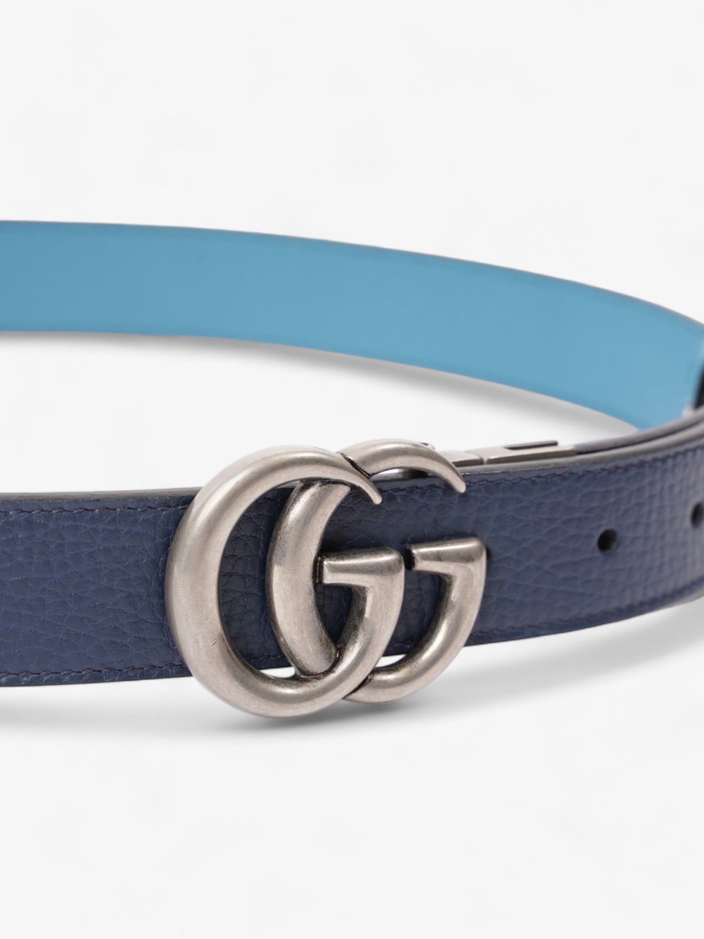 Gucci GG Marmont Thin Reversible Belt Navy / Aqua Blue Leather 80cm 32"
