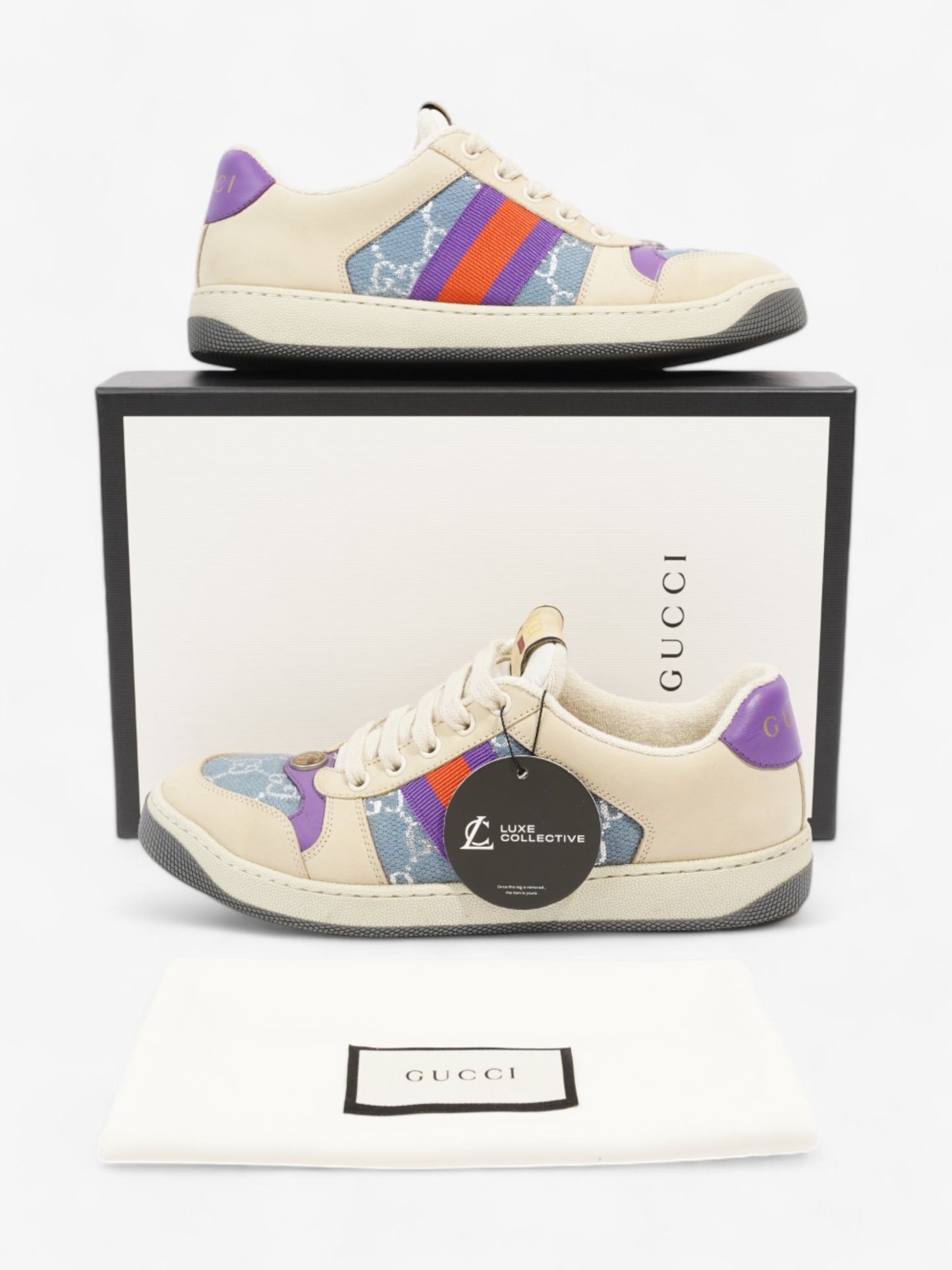 Gucci Screener Sneakers Beige  / Blue / Purple Canvas EU 38.5 UK 5.5