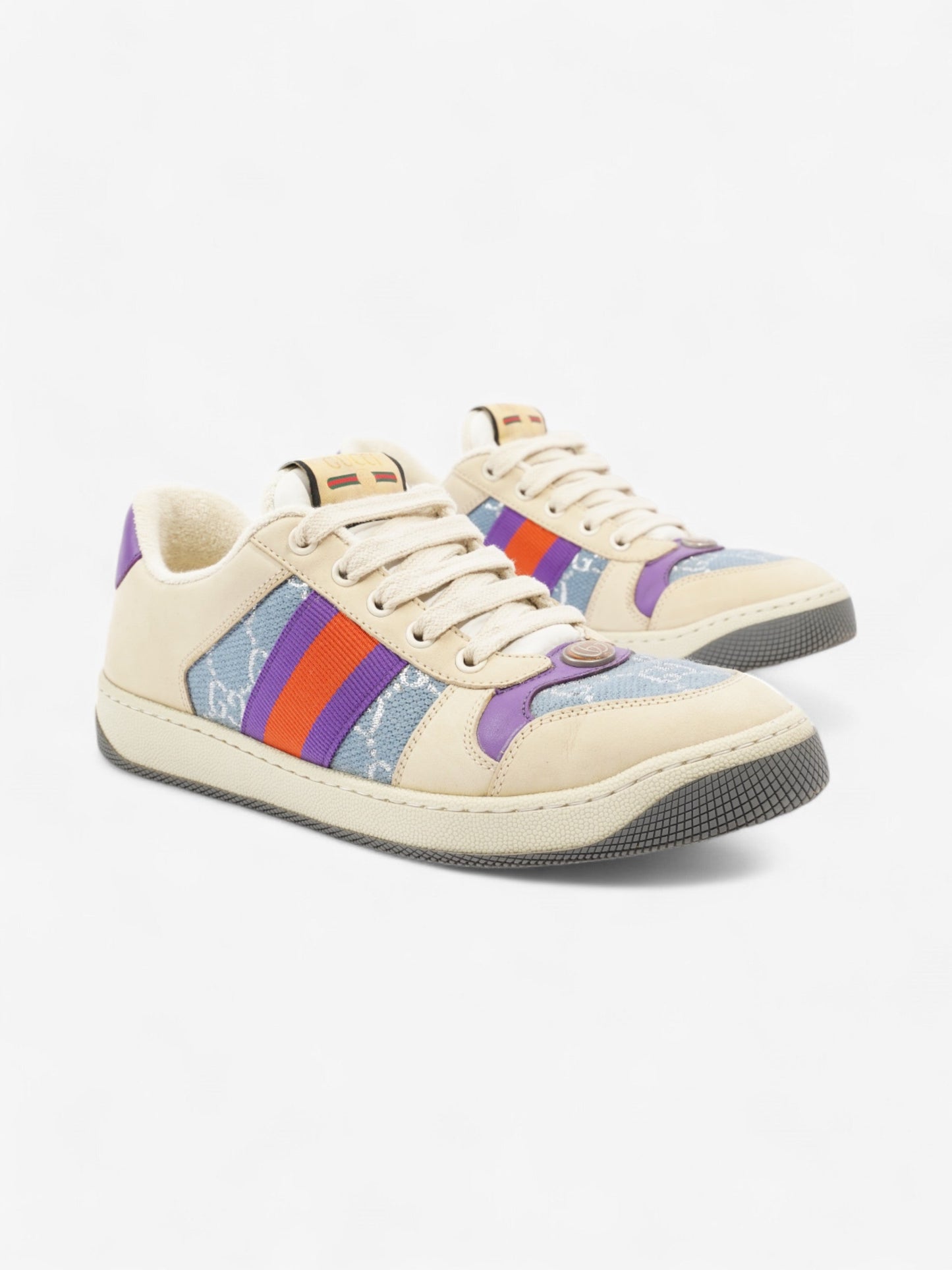 Gucci Screener Sneakers Beige  / Blue / Purple Canvas EU 38.5 UK 5.5
