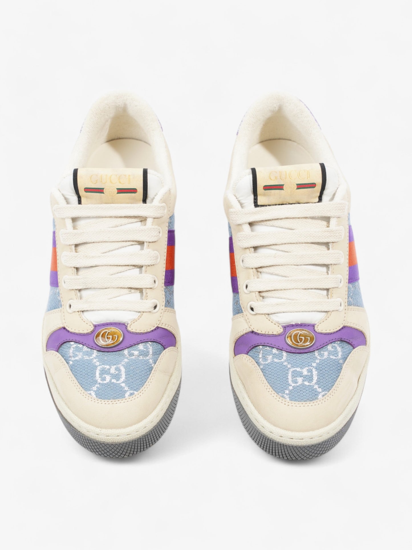 Gucci Screener Sneakers Beige  / Blue / Purple Canvas EU 38.5 UK 5.5