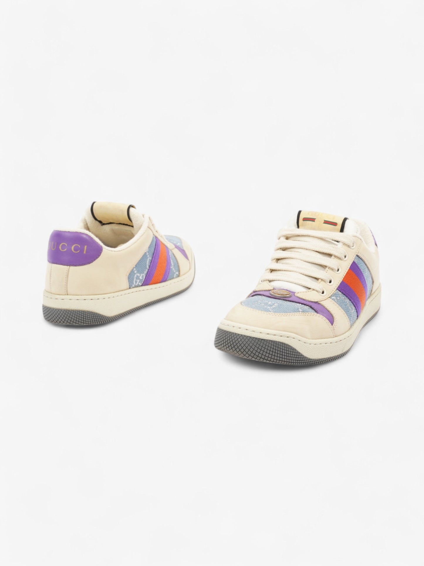 Gucci Screener Sneakers Beige  / Blue / Purple Canvas EU 38.5 UK 5.5
