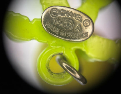 Chanel Vintage 04A Resin Fluorescent Green and Yellow Dangle Stud Earrings