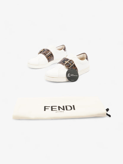 Fendi FF Logo Buckled Low Top Sneakers White / Zucca Leather EU 38 UK 5