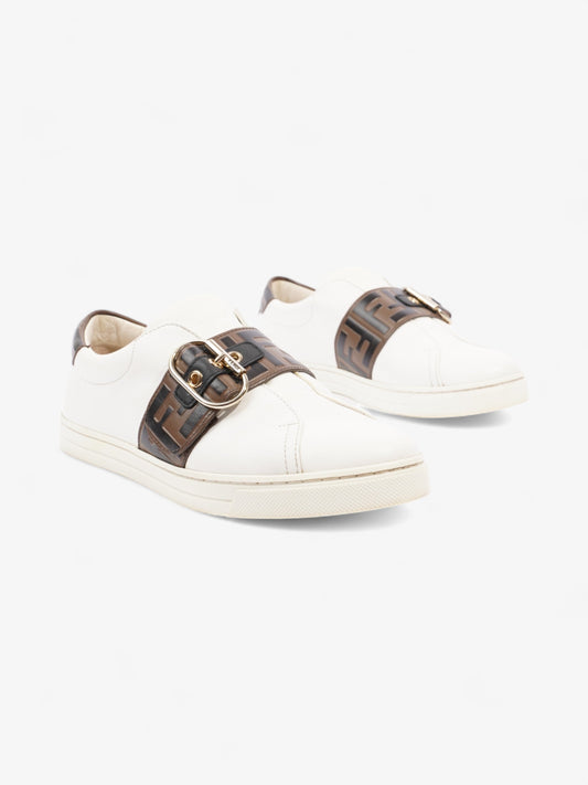 Fendi FF Logo Buckled Low Top Sneakers White / Zucca Leather EU 38 UK 5