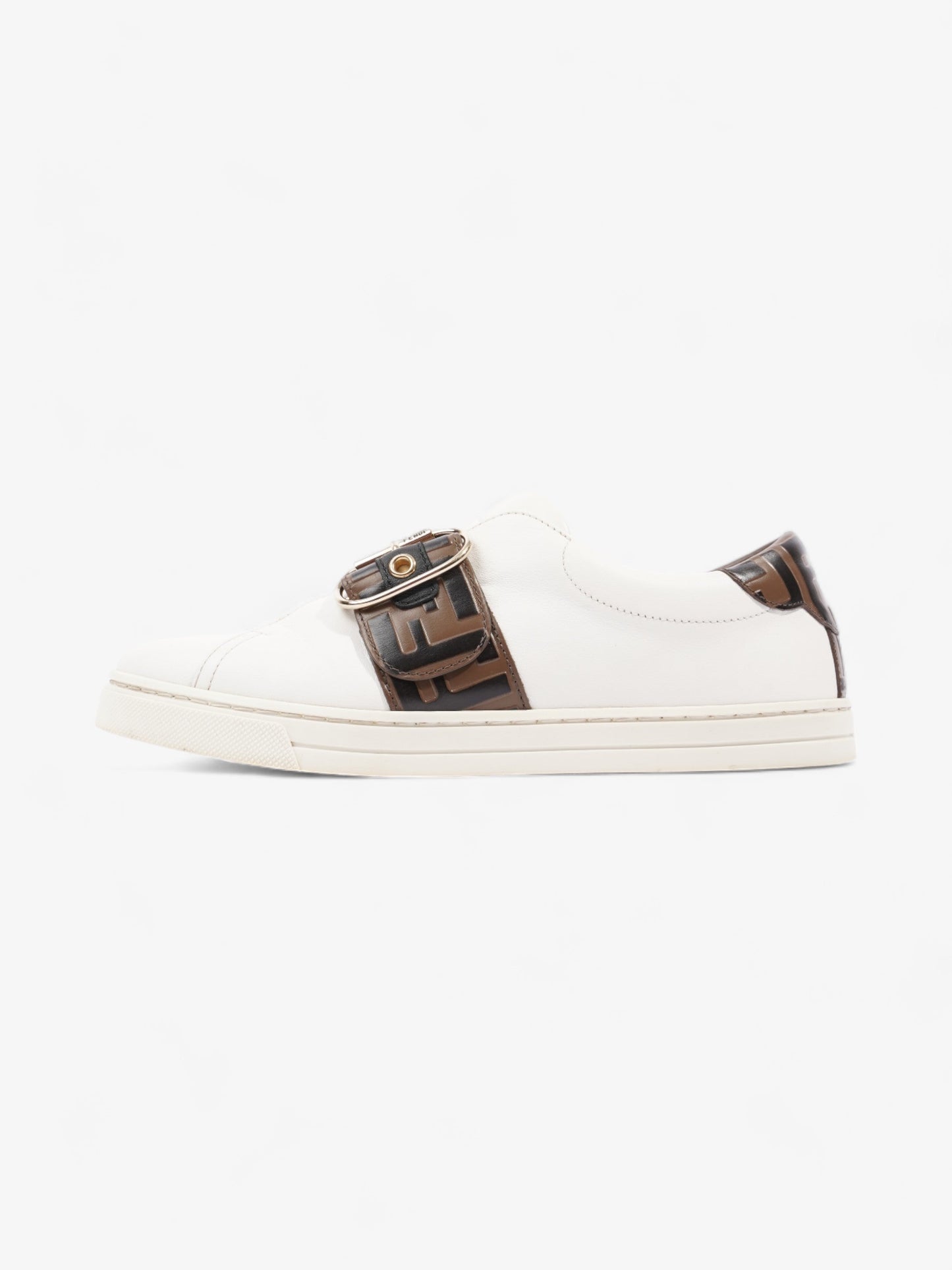 Fendi FF Logo Buckled Low Top Sneakers White / Zucca Leather EU 38 UK 5