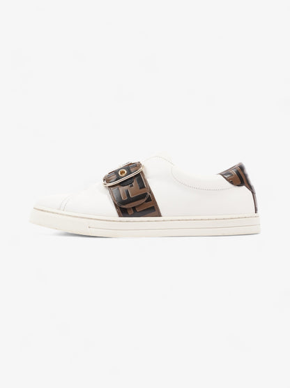 Fendi FF Logo Buckled Low Top Sneakers White / Zucca Leather EU 38 UK 5