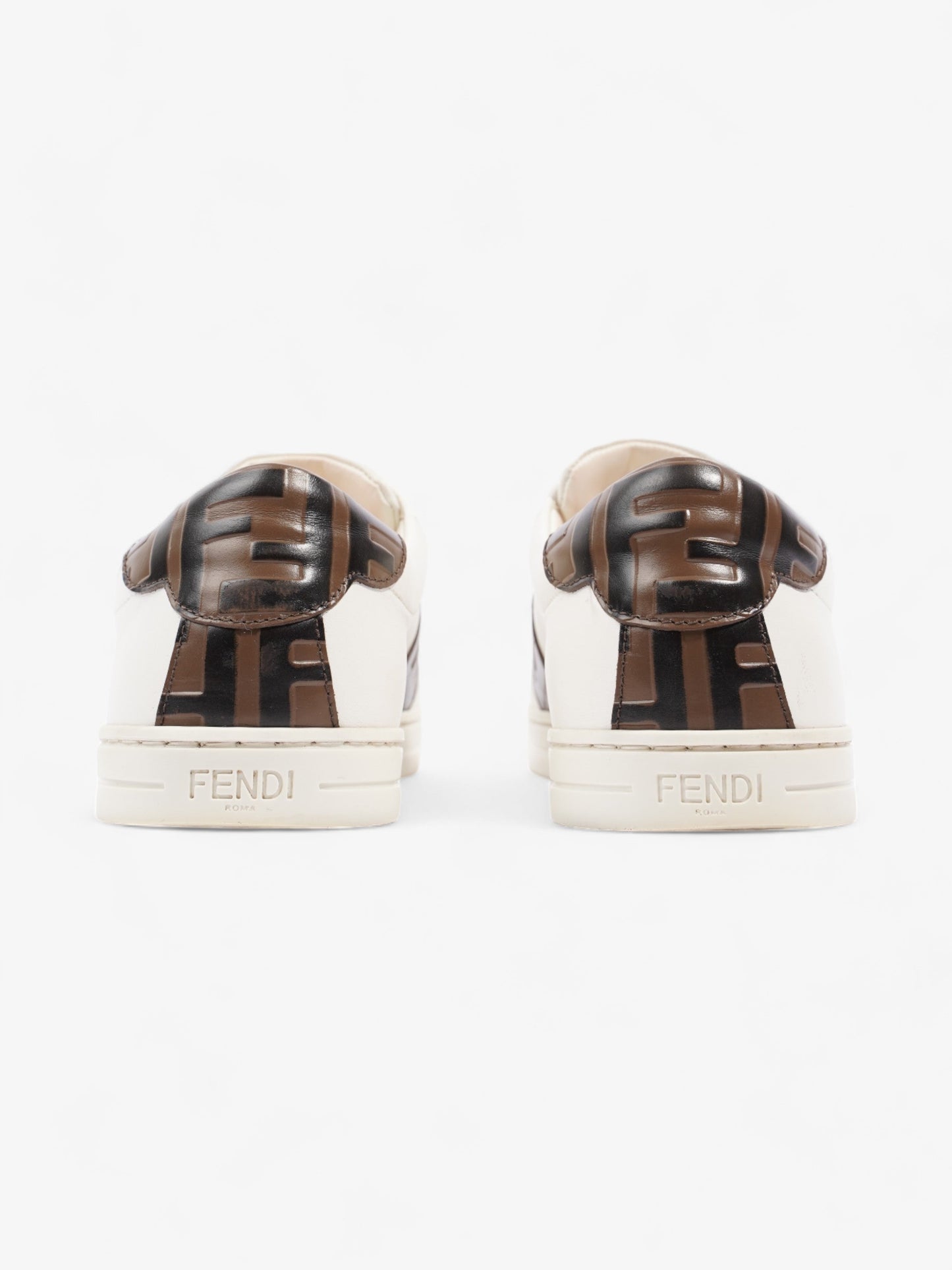Fendi FF Logo Buckled Low Top Sneakers White / Zucca Leather EU 38 UK 5
