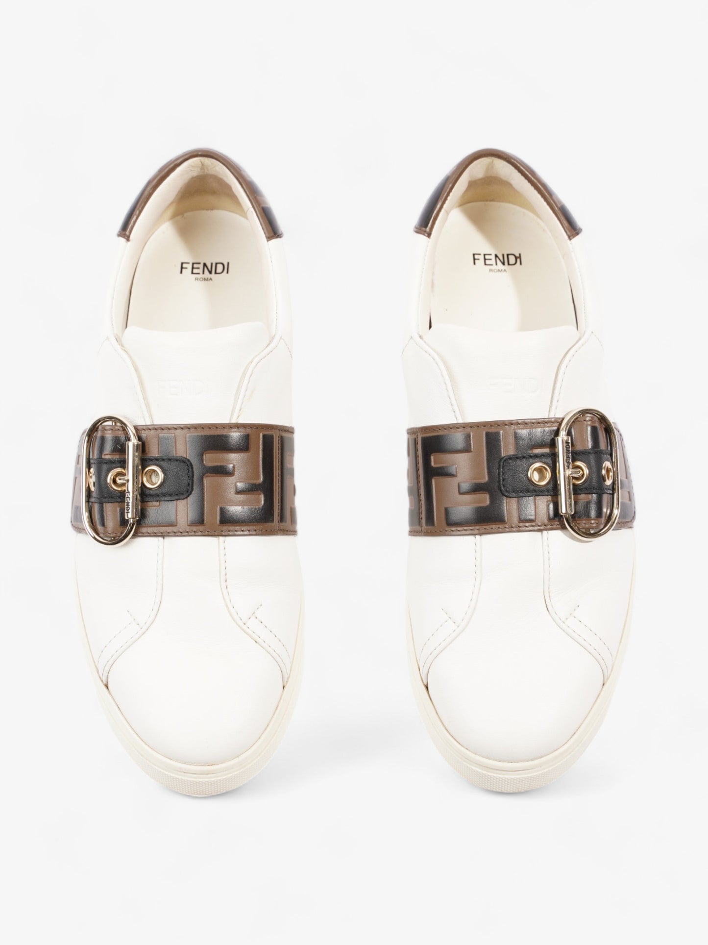 Fendi FF Logo Buckled Low Top Sneakers White / Zucca Leather EU 38 UK 5