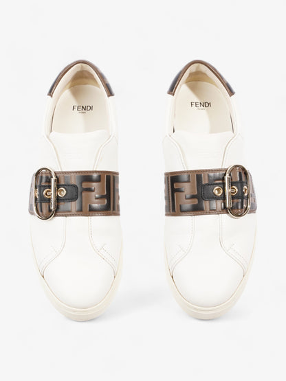 Fendi FF Logo Buckled Low Top Sneakers White / Zucca Leather EU 38 UK 5
