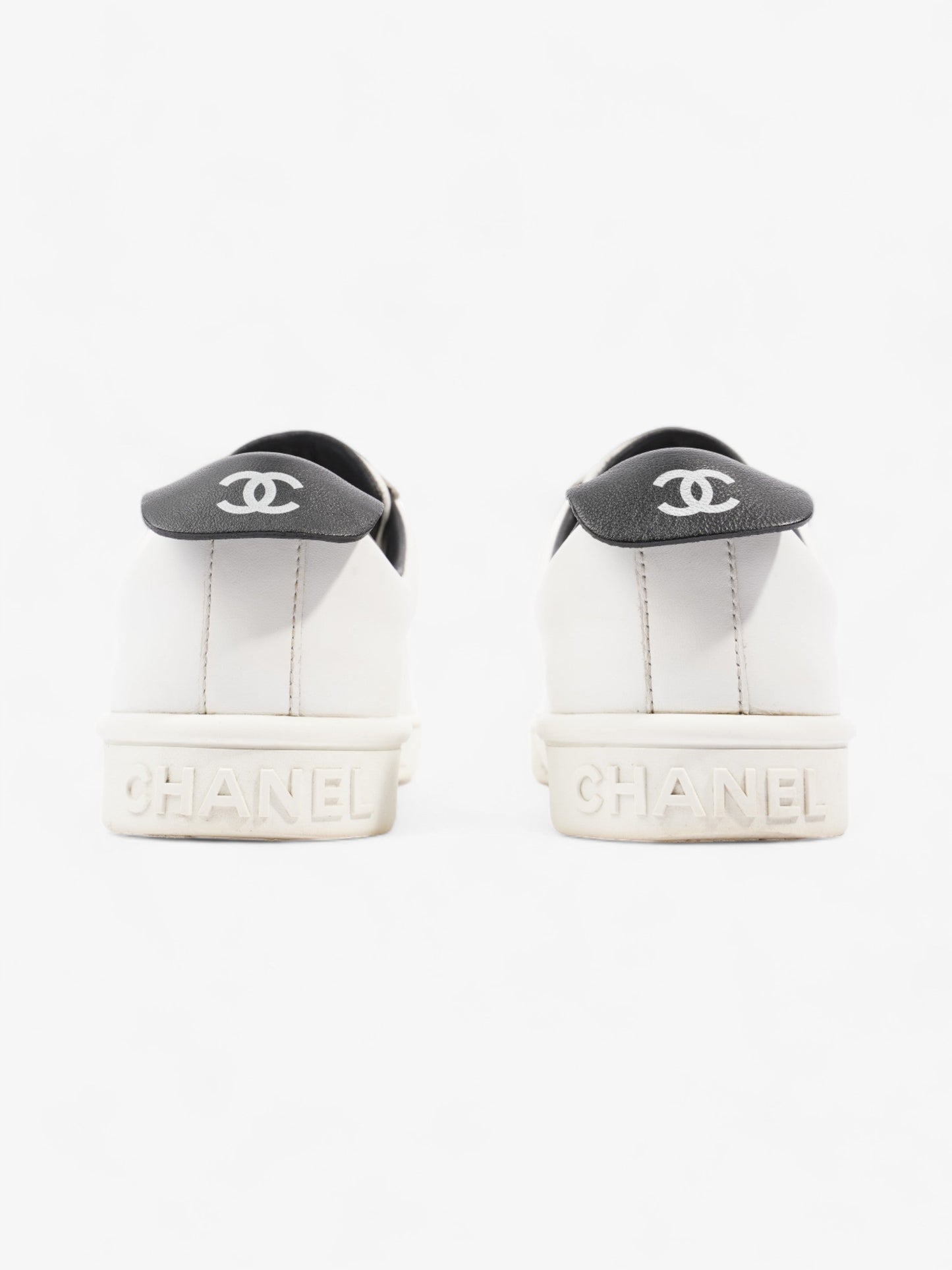 Chanel CC Logo Sneakers  White / Black Leather EU 38 UK 5