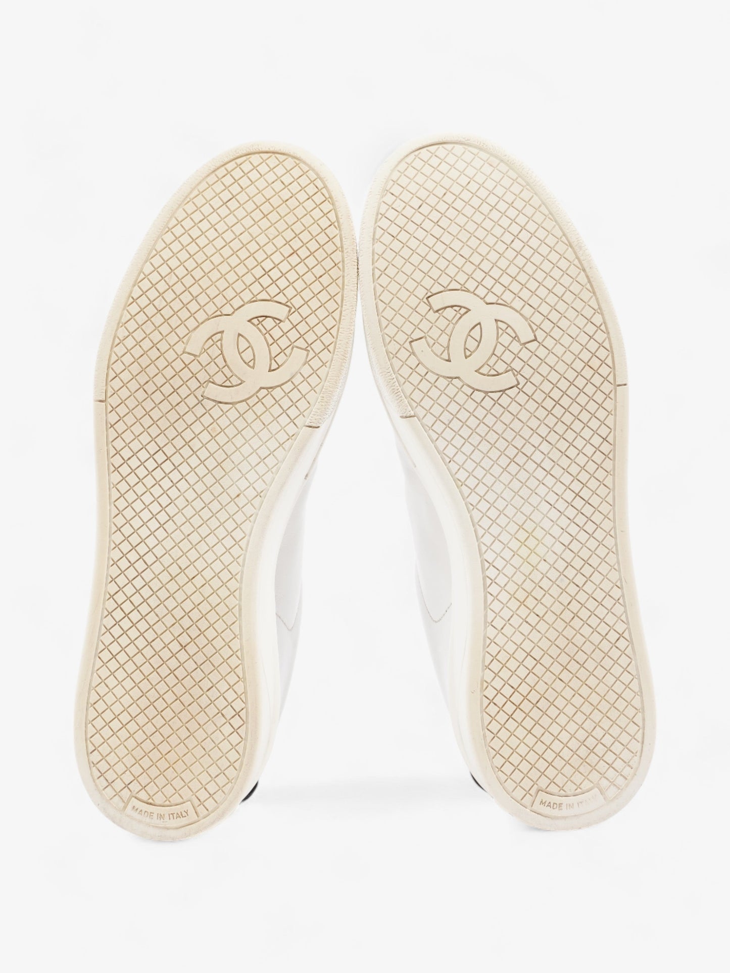 Chanel CC Logo Sneakers  White / Black Leather EU 38 UK 5