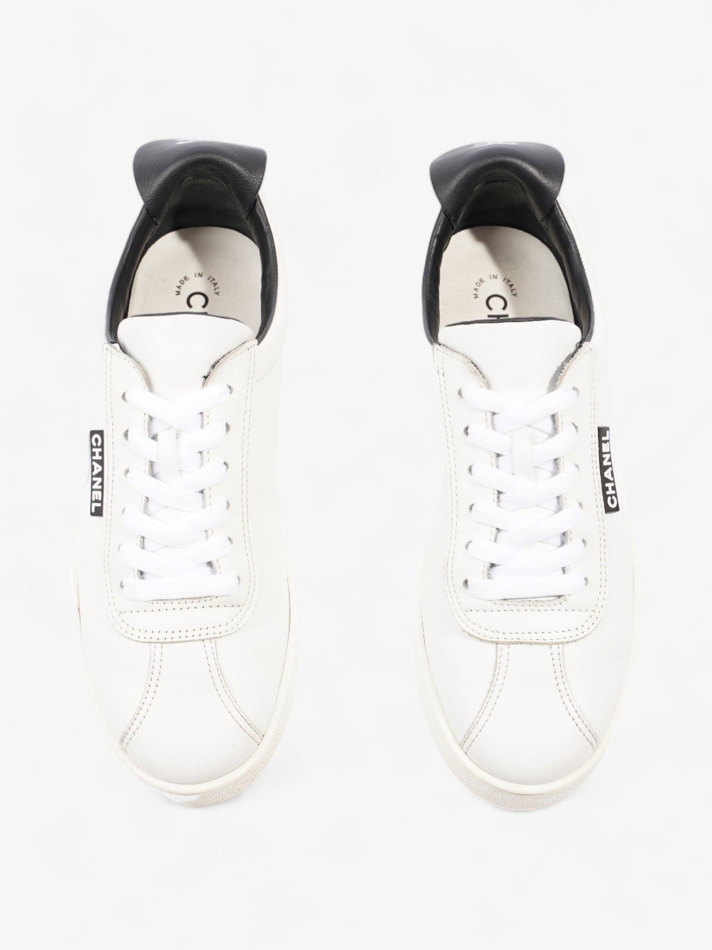 Chanel CC Logo Sneakers  White / Black Leather EU 38 UK 5