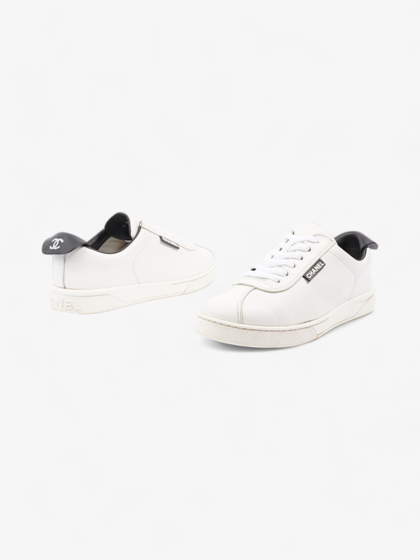 Chanel CC Logo Sneakers  White / Black Leather EU 38 UK 5