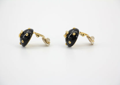 Chanel Vintage 96C Resin Dot Black Bean Clip-on Earrings