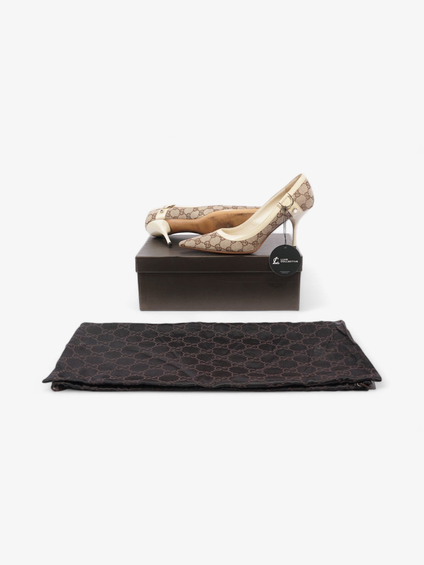 Gucci D-Ring Heels 80mm Beige Canvas EU 38 UK 5