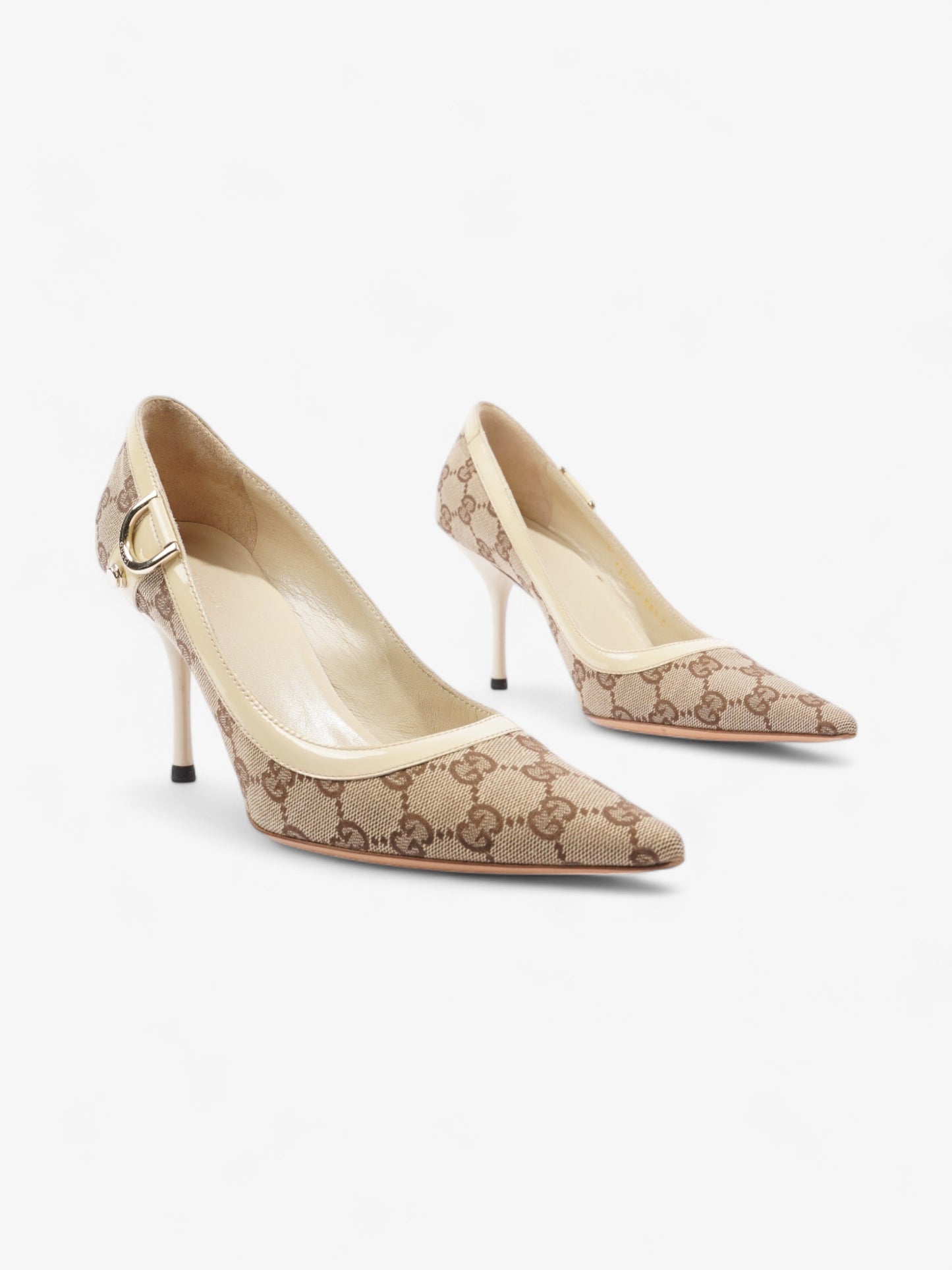Gucci D-Ring Heels 80mm Beige Canvas EU 38 UK 5