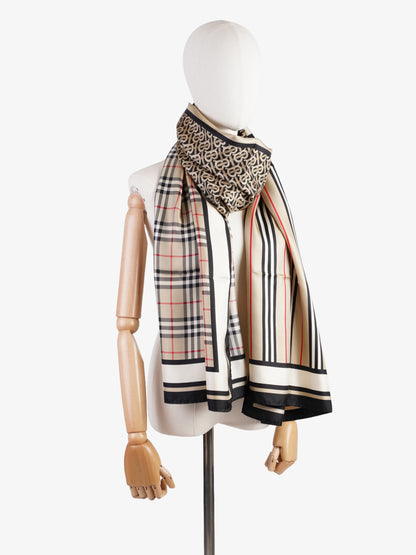 Burberry Multi Colour Scarf Archive Beige Silk