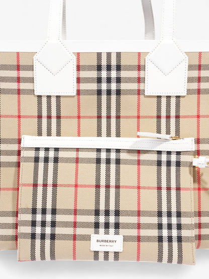 Burberry London Tote Vintage Check / White Cotton
