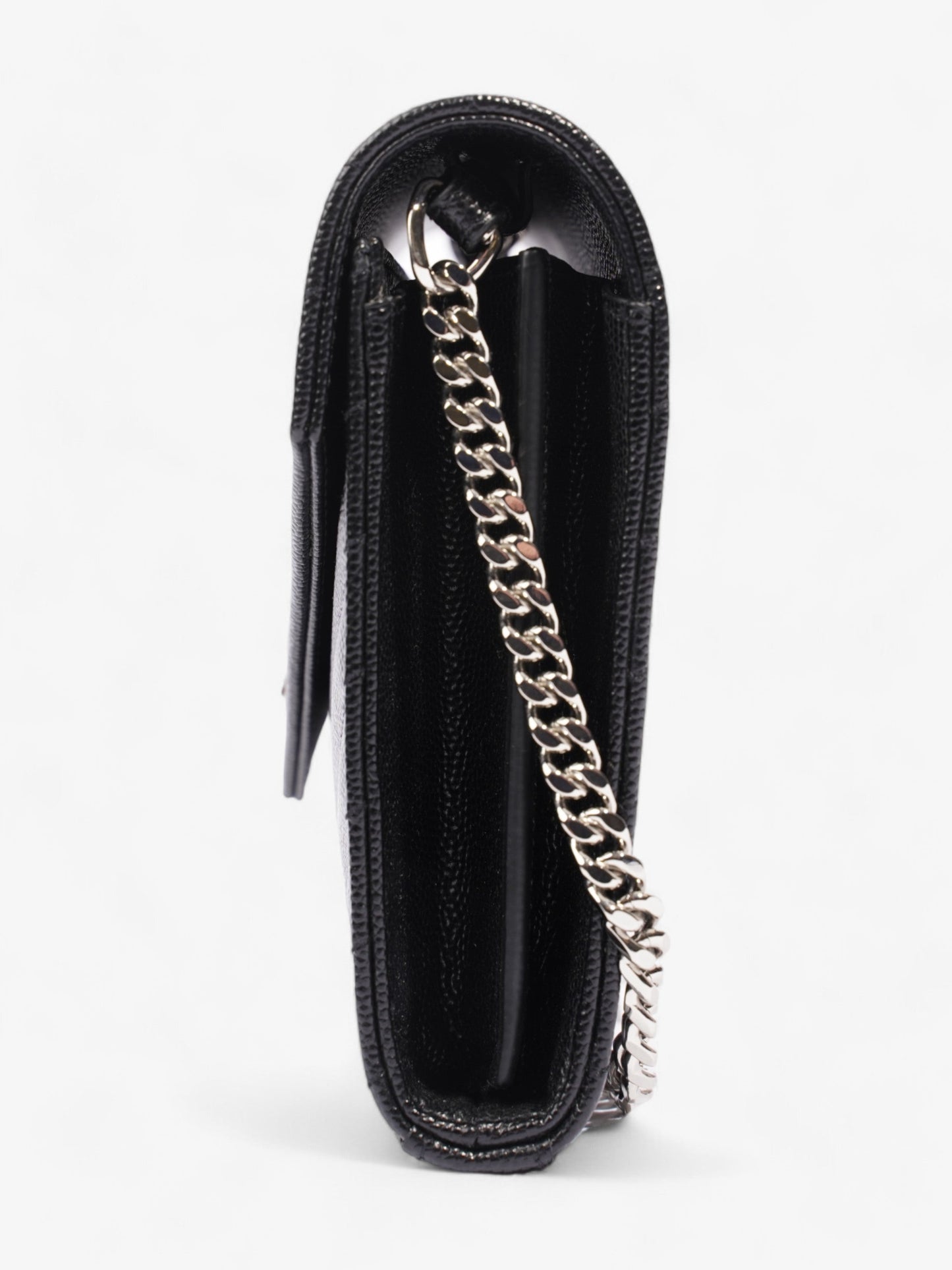 Saint Laurent Cassandre Chain Wallet Black Grained Leather