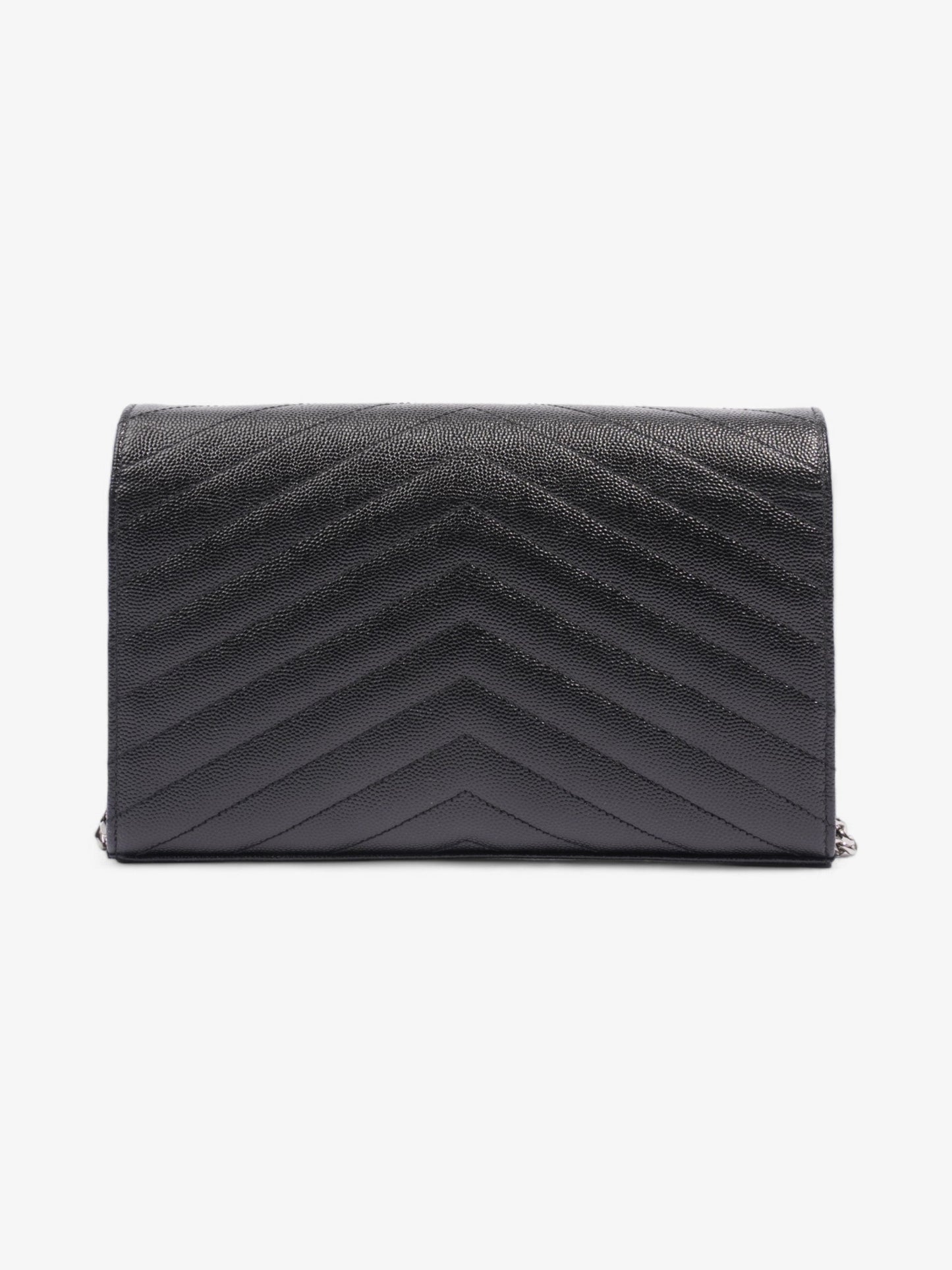 Saint Laurent Cassandre Chain Wallet Black Grained Leather