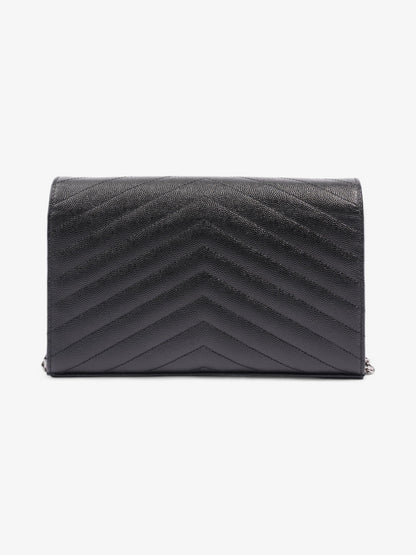 Saint Laurent Cassandre Chain Wallet Black Grained Leather