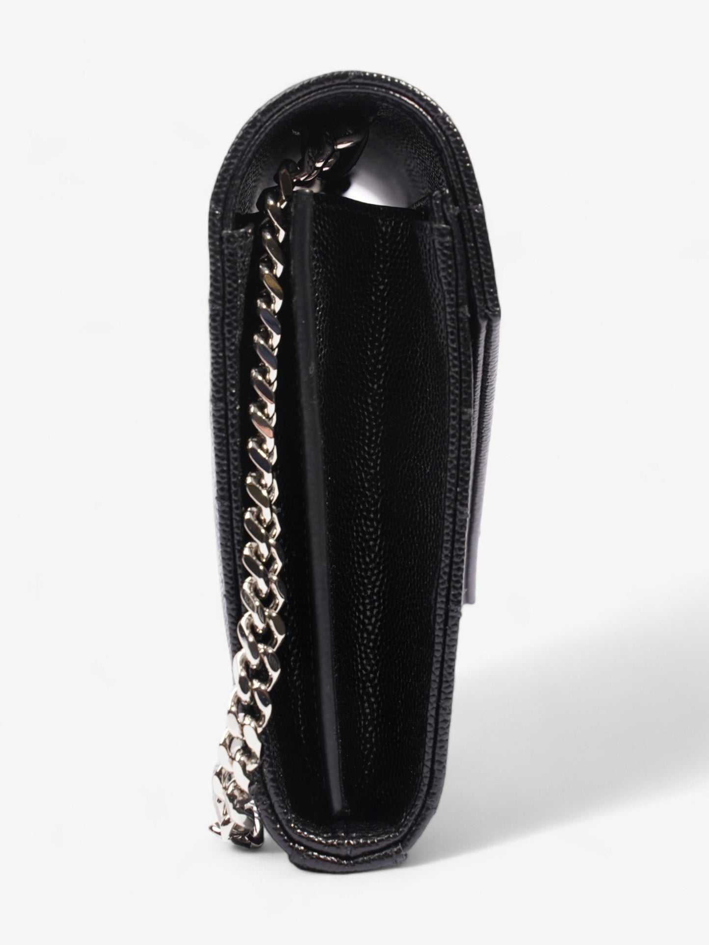 Saint Laurent Cassandre Chain Wallet Black Grained Leather