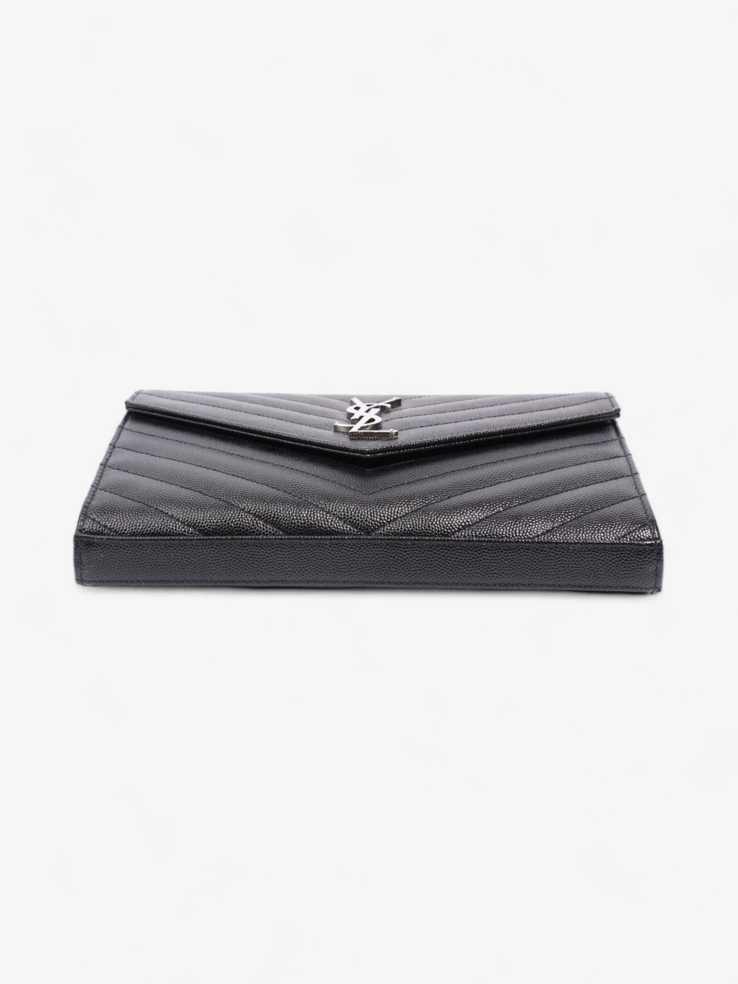 Saint Laurent Cassandre Chain Wallet Black Grained Leather