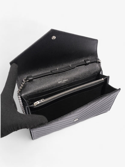 Saint Laurent Cassandre Chain Wallet Black Grained Leather