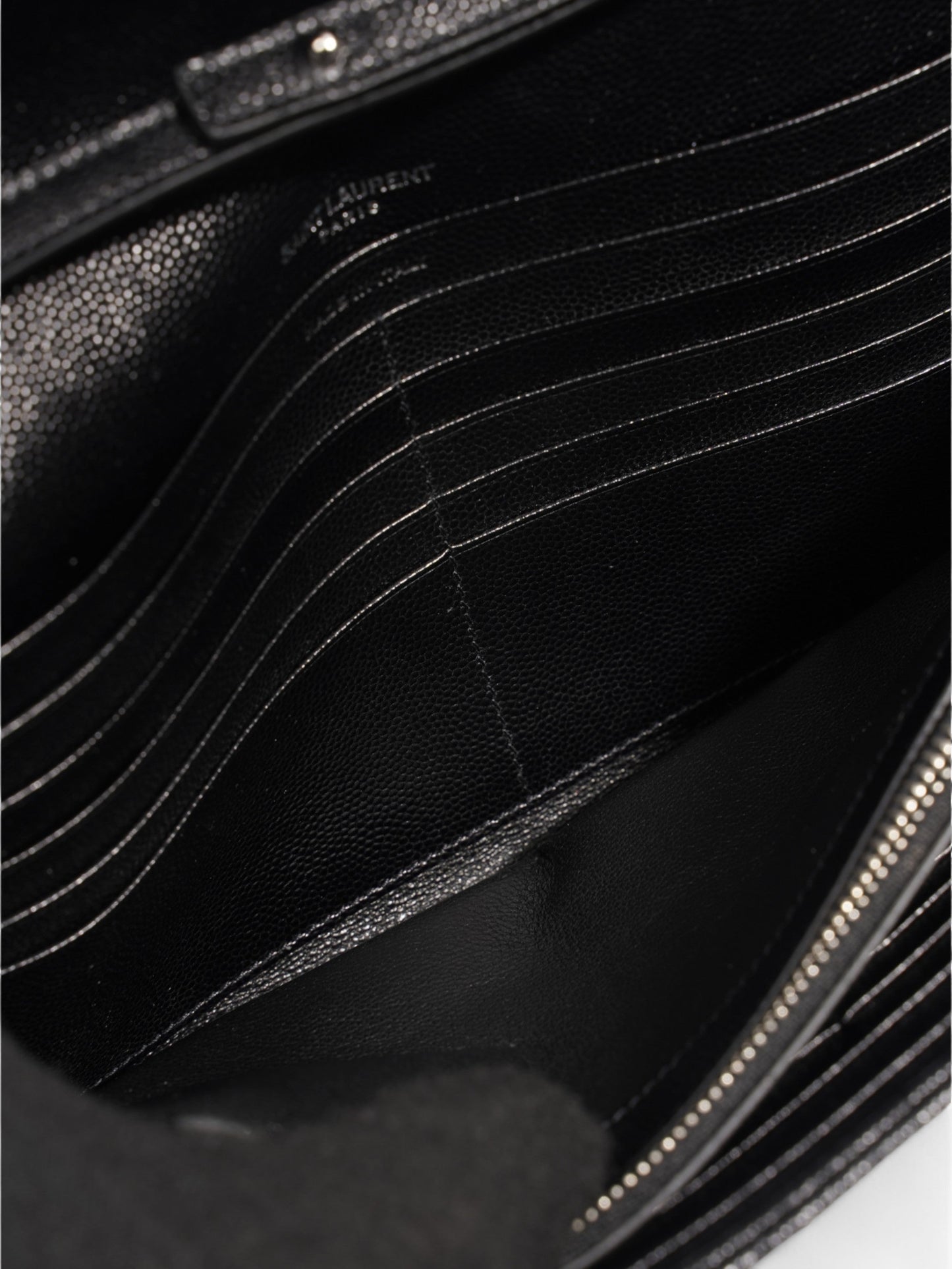Saint Laurent Cassandre Chain Wallet Black Grained Leather